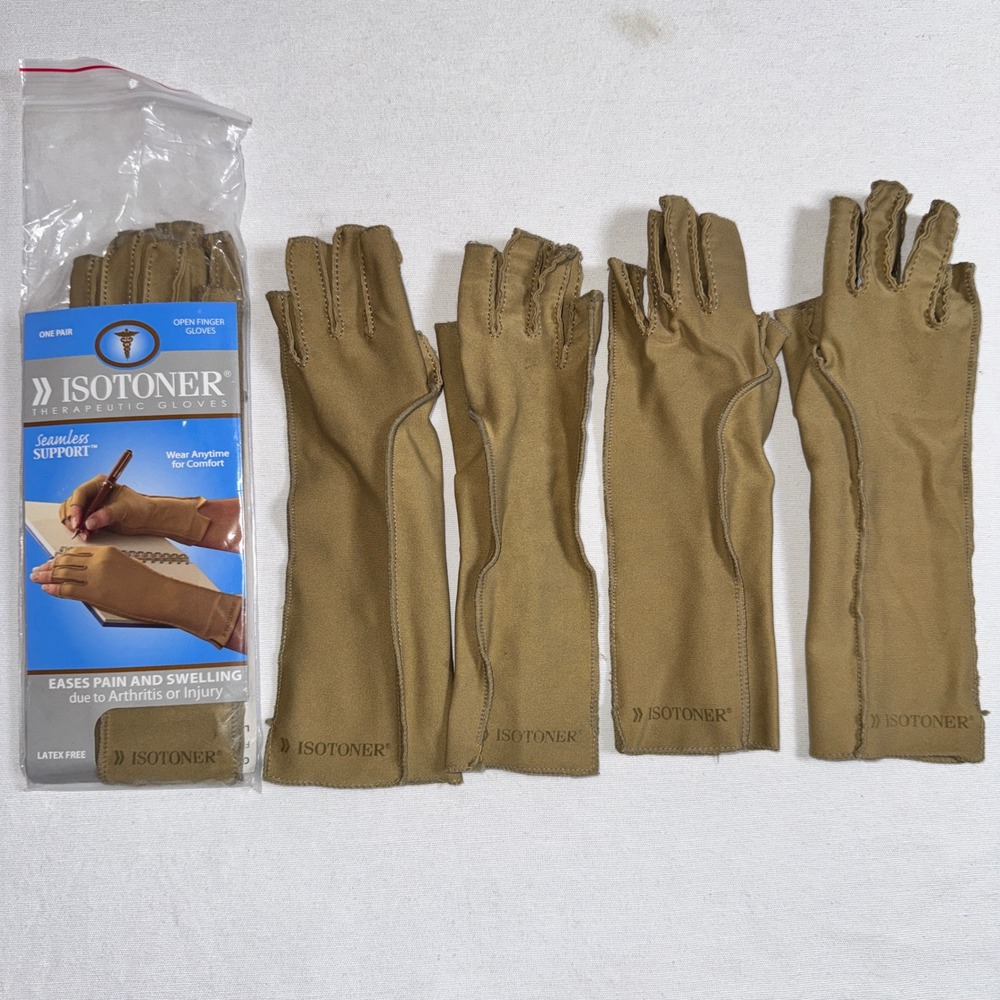 Isotoner Therapeutic Compression Gloves 3 Pairs Camel Small Arthritis Support